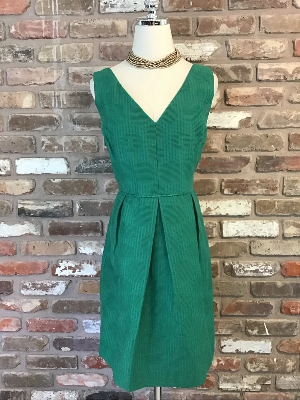 J. CREW Women's Emerald Green V-Neck Fit & Flare Pleated Knee Length Dress 14